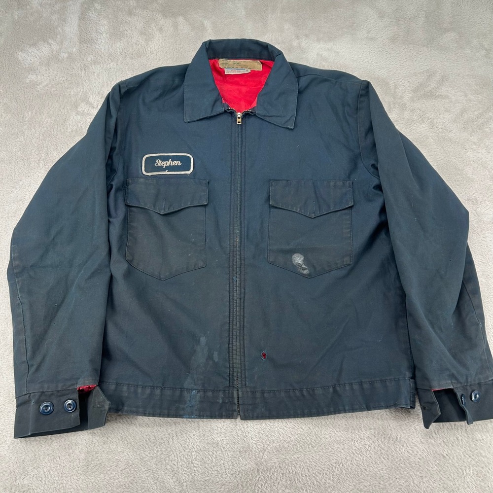 VTG 80s Uniwear Industrial Sunoco Gas Station Uniform Jacket Men 42/L Blue Flaws